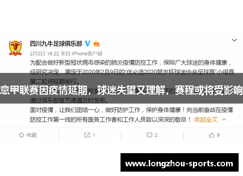 意甲联赛因疫情延期，球迷失望又理解，赛程或将受影响